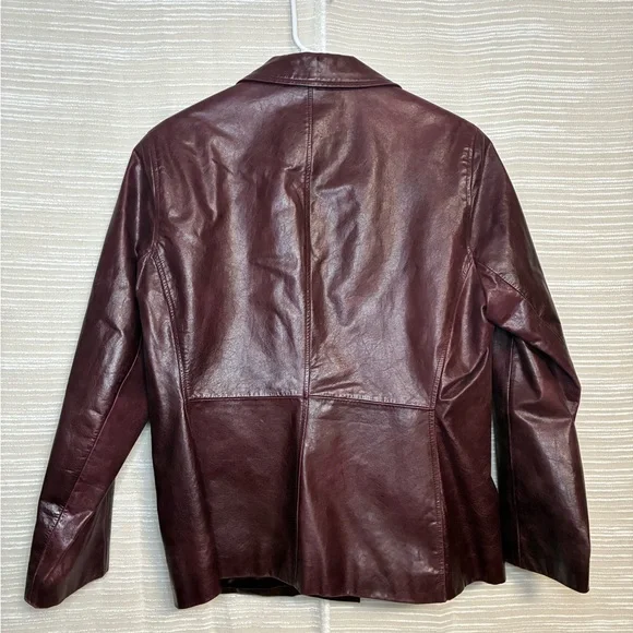 90s/Y2K Wilsons Pelle Studio Oxblood Red Genuine Leather 2-Button Blazer - Picture 6 of 10